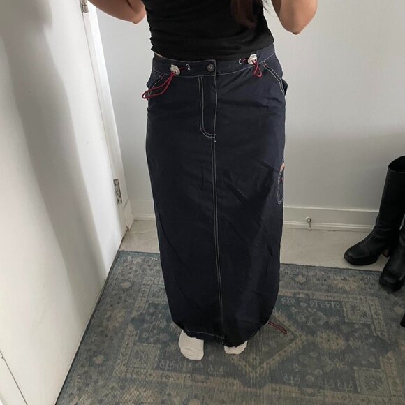 Y2K Point Zero Navy Blue Cargo Maxi Skirt - Picture 1 of 8